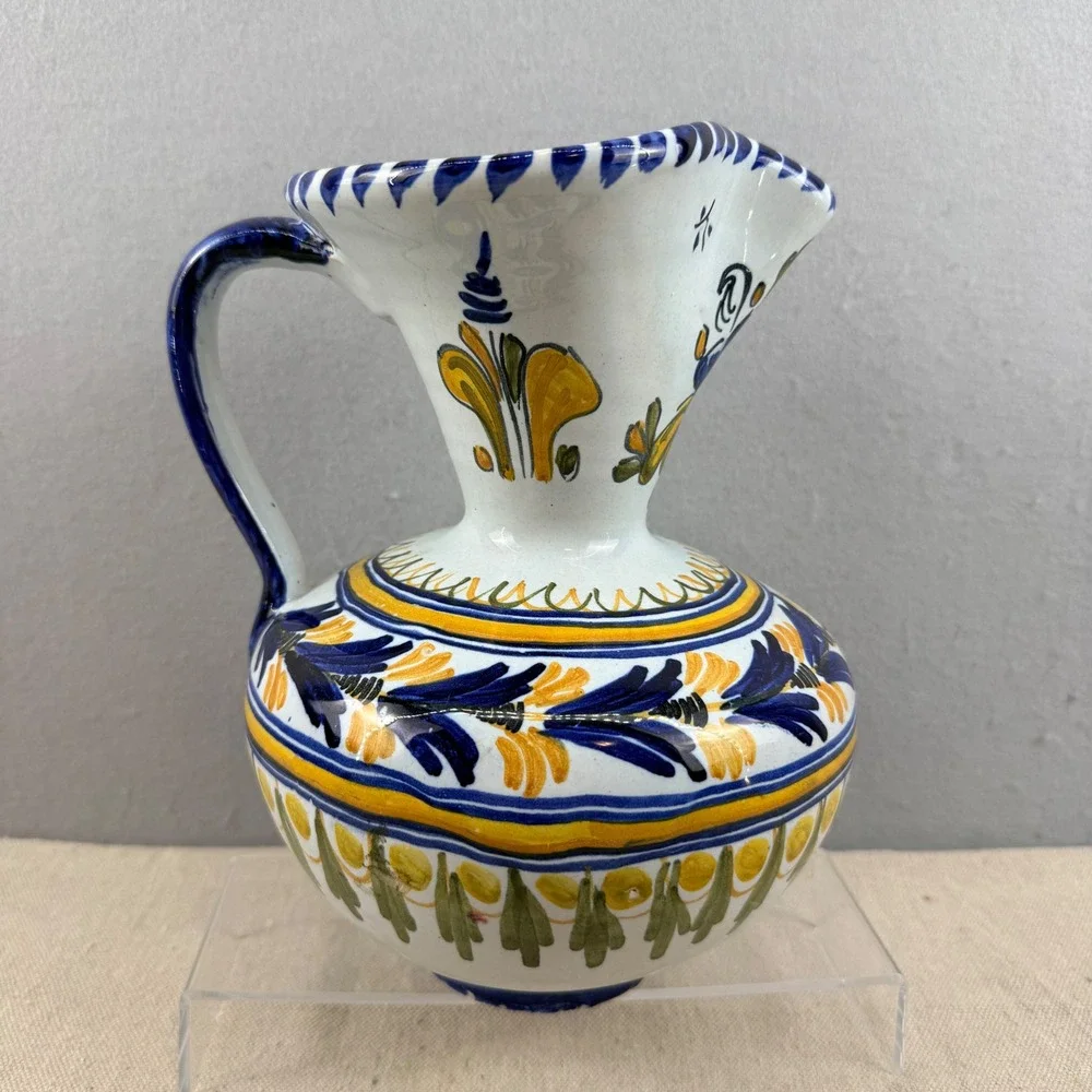 Vintage Spanish Majolica Art‎ Pottery Pitcher Signed VE Monogram Espana